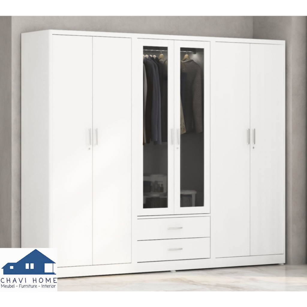 CHAVIHOME Lemari besi lemari pakaian 6 pintu dengan lampu dan brankas dalam