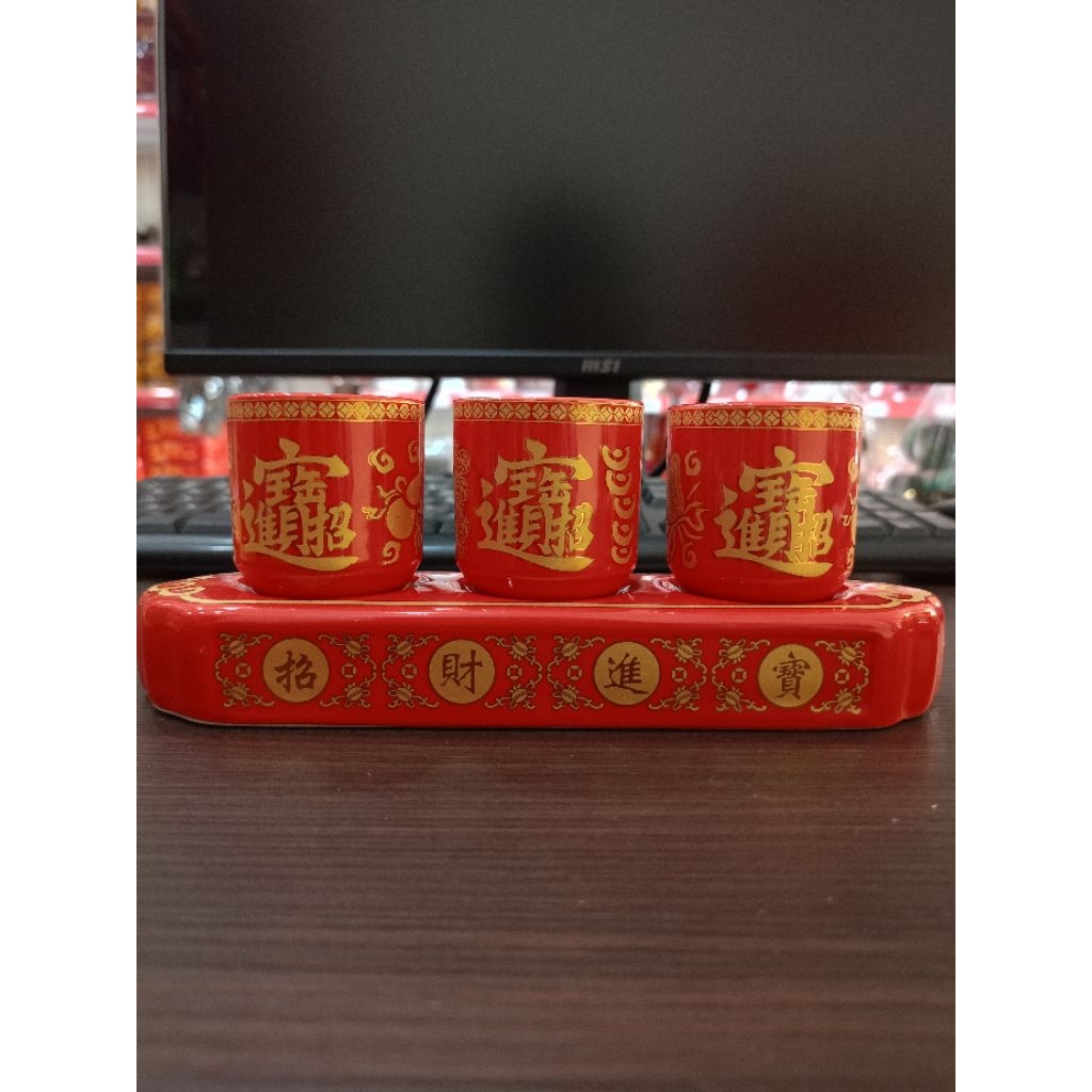 [CANGKIR] Cangkir Keramik Merah Cabe 1set isi 3/Cangkir Keramik dengan Dudukan