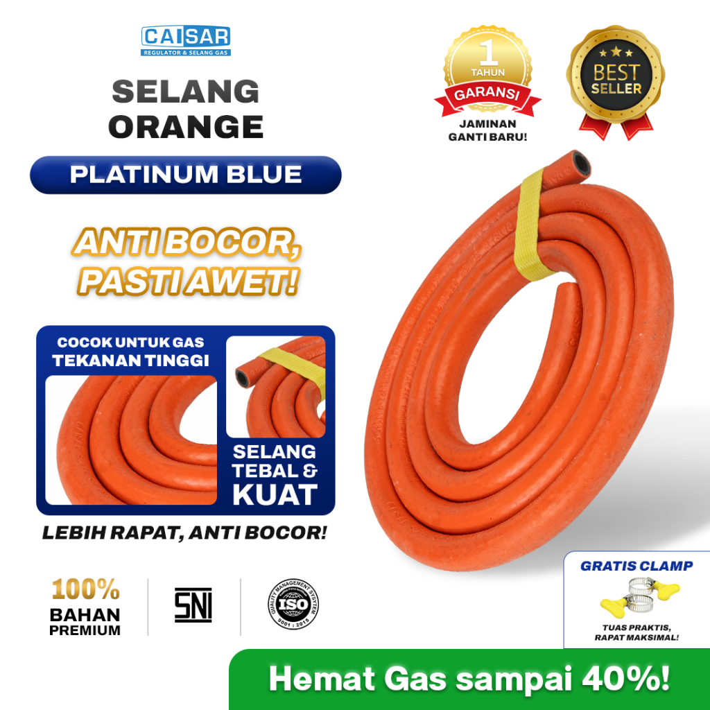 CAISAR - Selang Gas Regulator Orange Tebal ANTI BOCOR  | Anti Tikus Garansi 2 Tahun SNI Original Ant