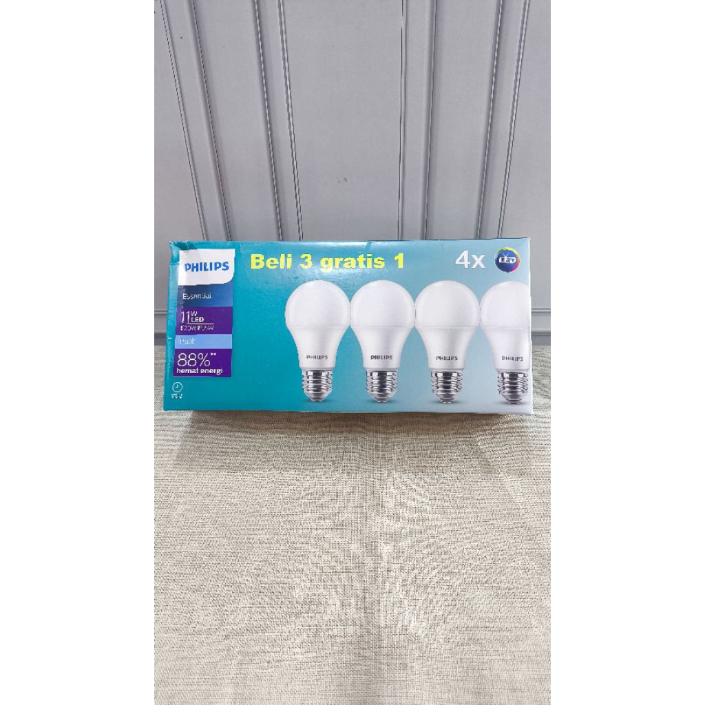 lampu LED PHILIPS 11 Watt essentials paket beli 3 gratis 1
