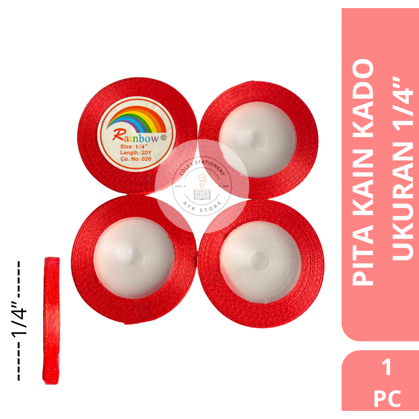 

[1 PC] Pita Kain / Pita Satin Tebal Warna Merah Ukuran 1/4 Inch Panjang 18 Meter Rainbow