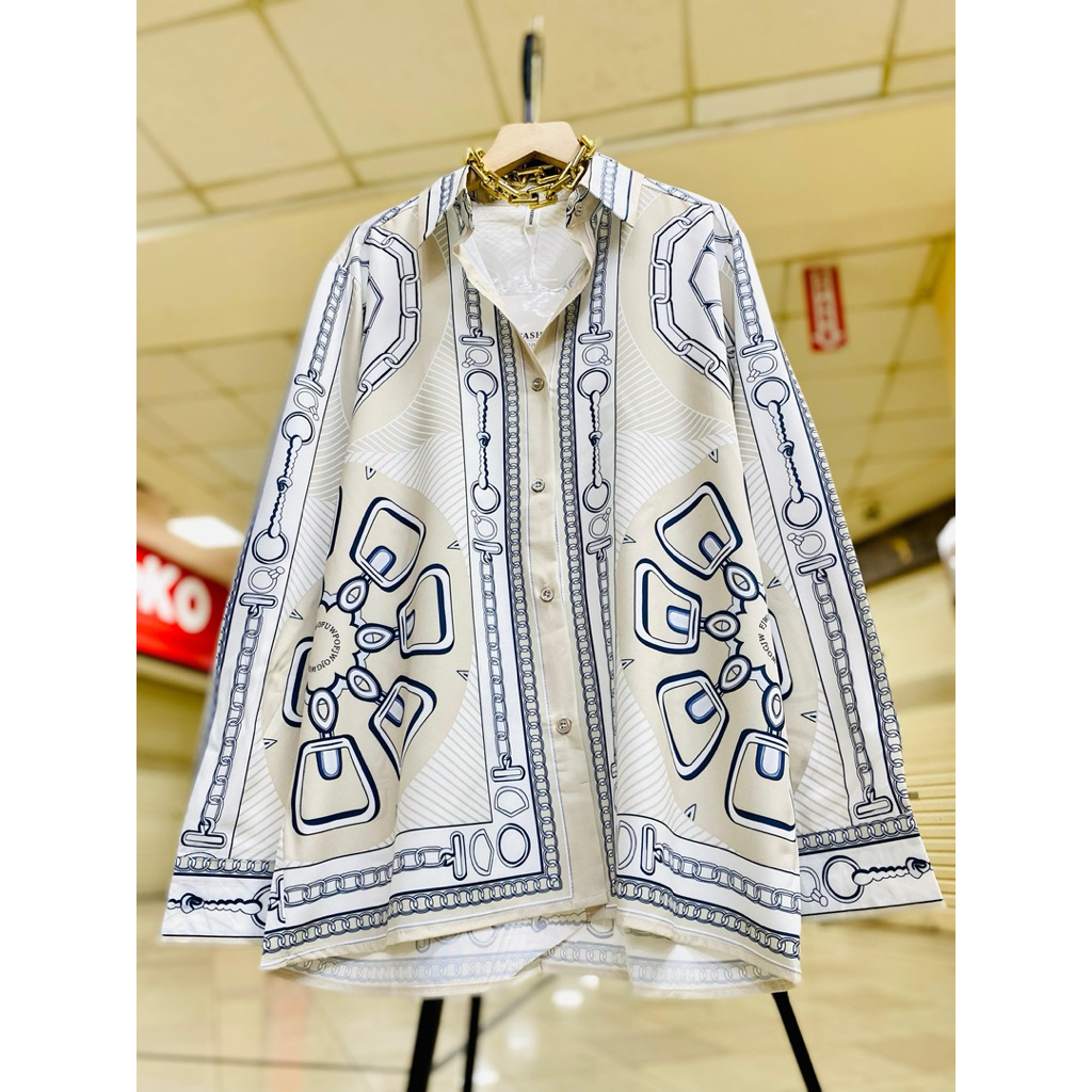 Kemeja Wanita Motif Rantai Premium LD 114 PB 72 – Oversize Elegan