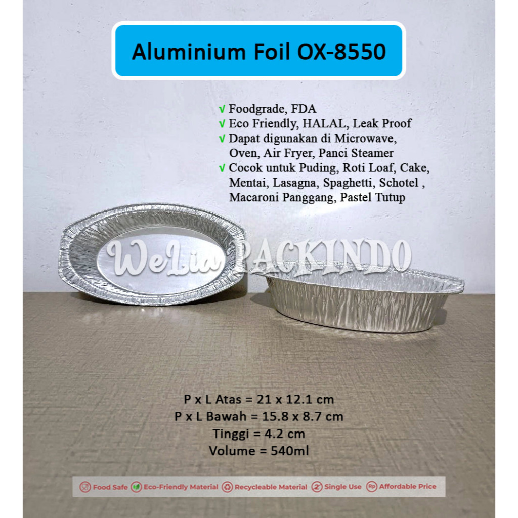 [1 PCS INSTANT] Aluminium Foil Tray OX-8550 + Tutup (DIJUAL TERPISAH) untuk Puding, Roti Loaf, Cake,