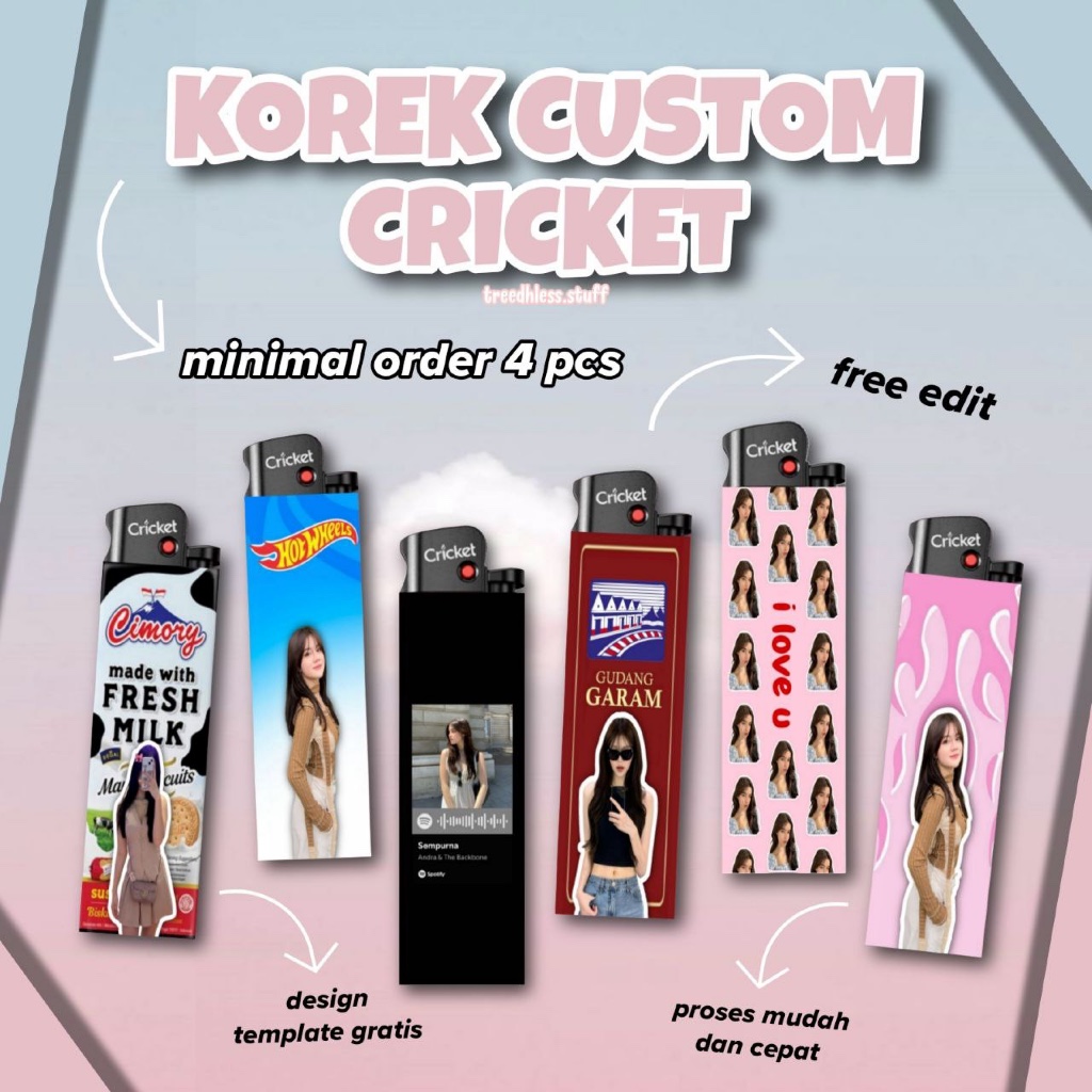 (MURAH) korek custom Cricket / lighter custom cricket korek unik