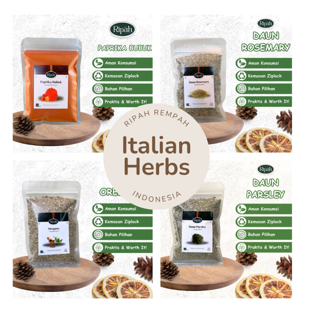 

Italian Herbs / Rempah Italia / Parsley / Rosemary / Oregano / Paprika / Ripah Rempah PREMIUM