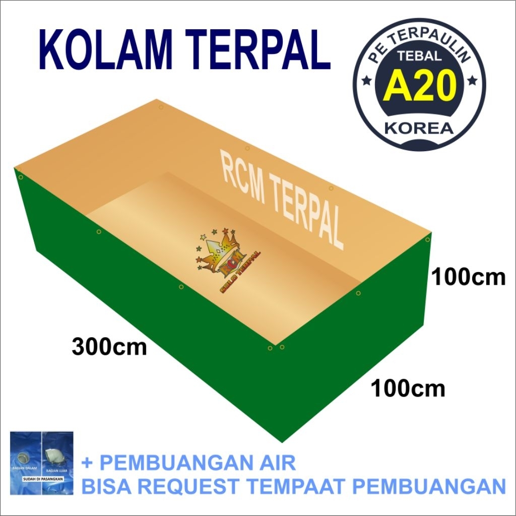 Terpal kolam terpal ikan kotak 3x1x1 / 1x3x1 cocok untuk budidaya ikan