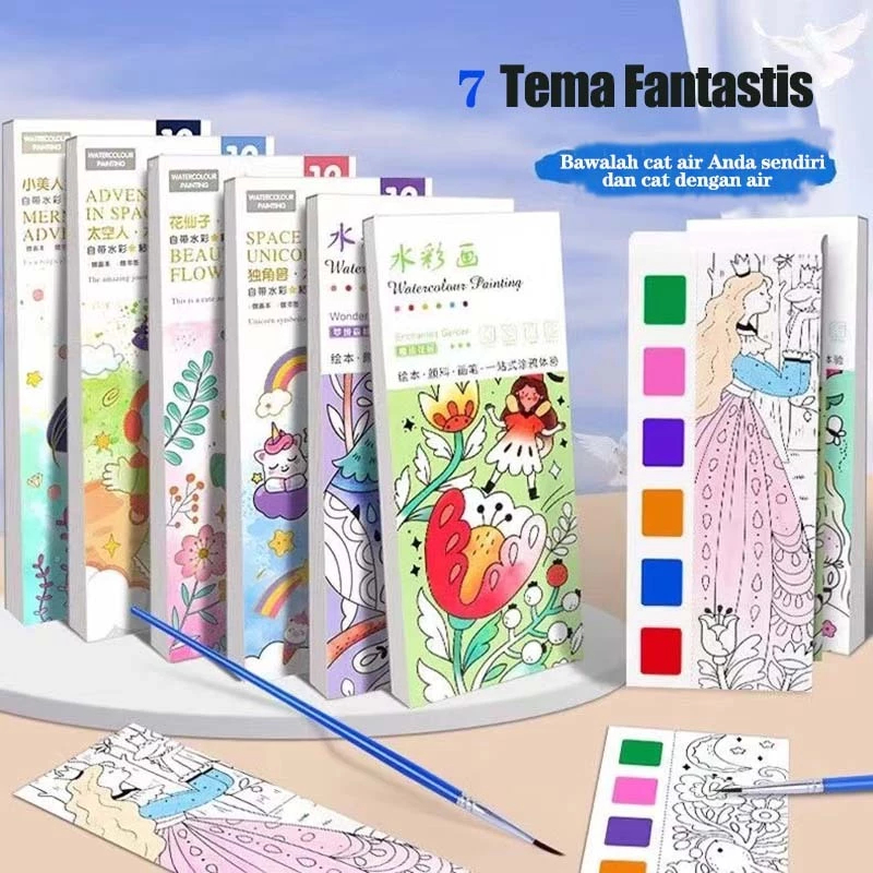 

Buku Mewarnai Cat Air Anak-anak 1 set 8-19cm