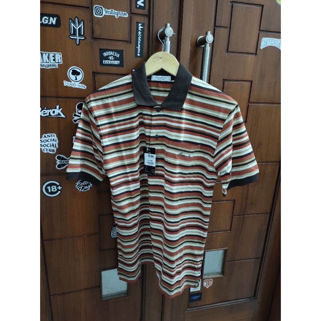 Kaos Polo/Kerah Pria Hassenda Lengan Pendek Garis" Kecil Oren, UK M & 4XL, 100%Original&Murah