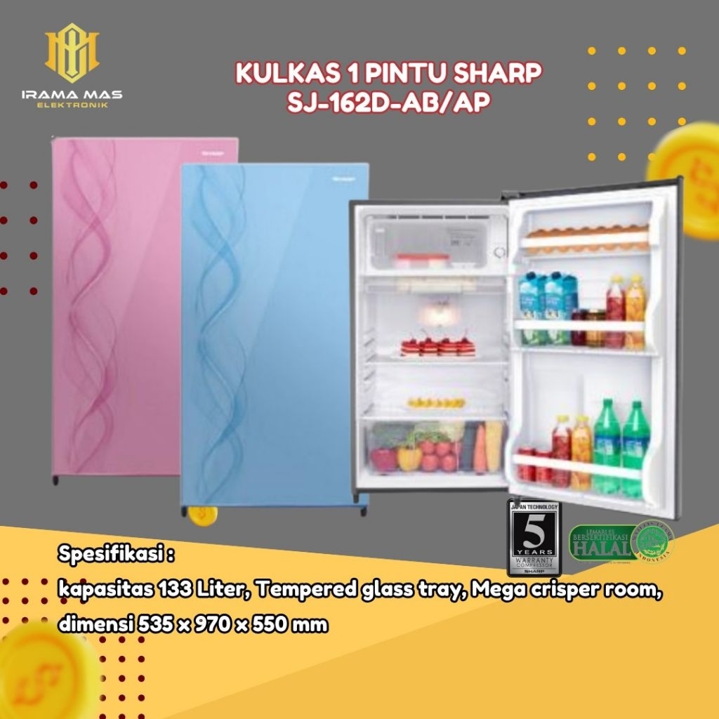 KULKAS 1 PINTU SHARP SJ-N162 AB/AP 133 LITER