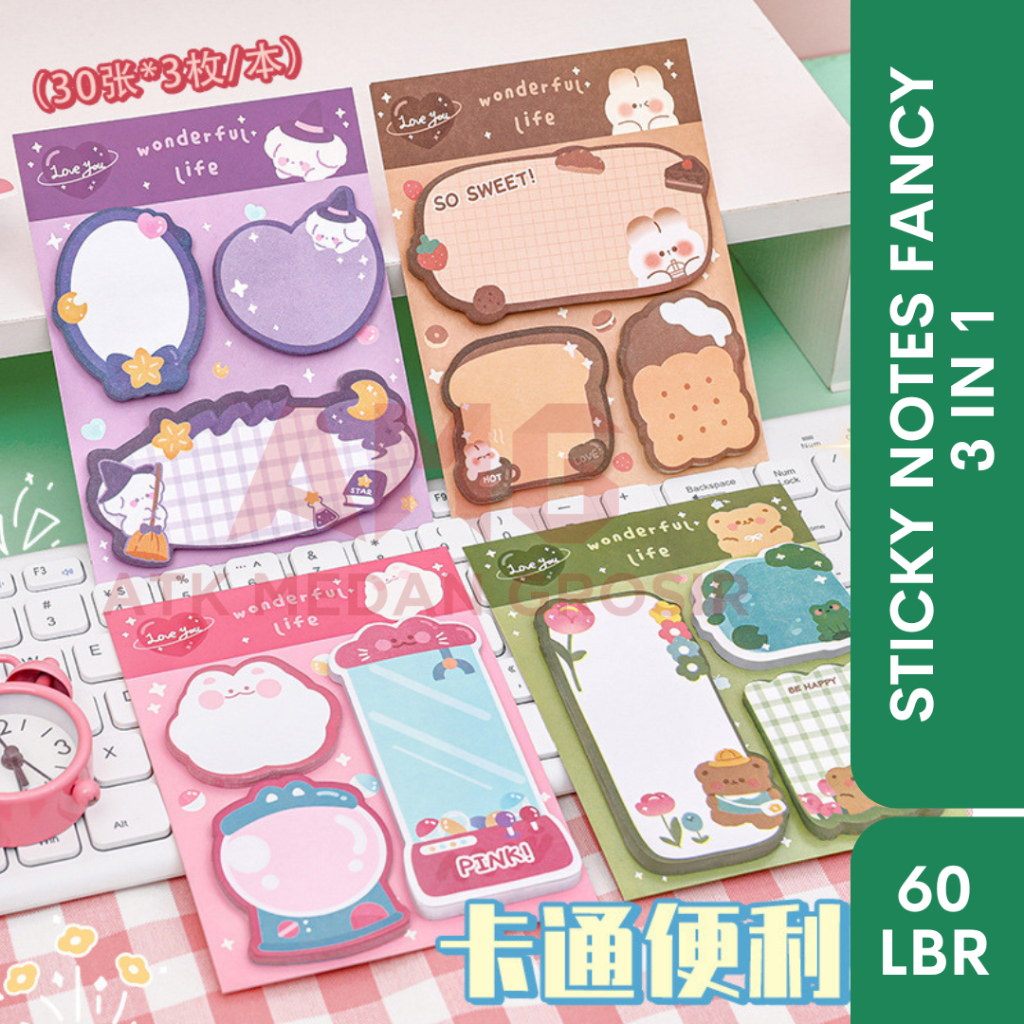 

STICKY NOTES MOTIF KARTUN 3 IN 1 MEMO KERTAS KOMBINASI LUCU