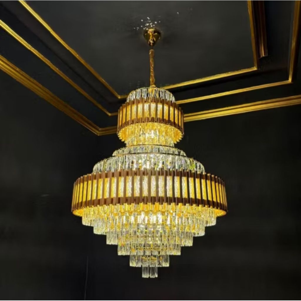 Lampu Gantung Kristal 2 Susun - Gold