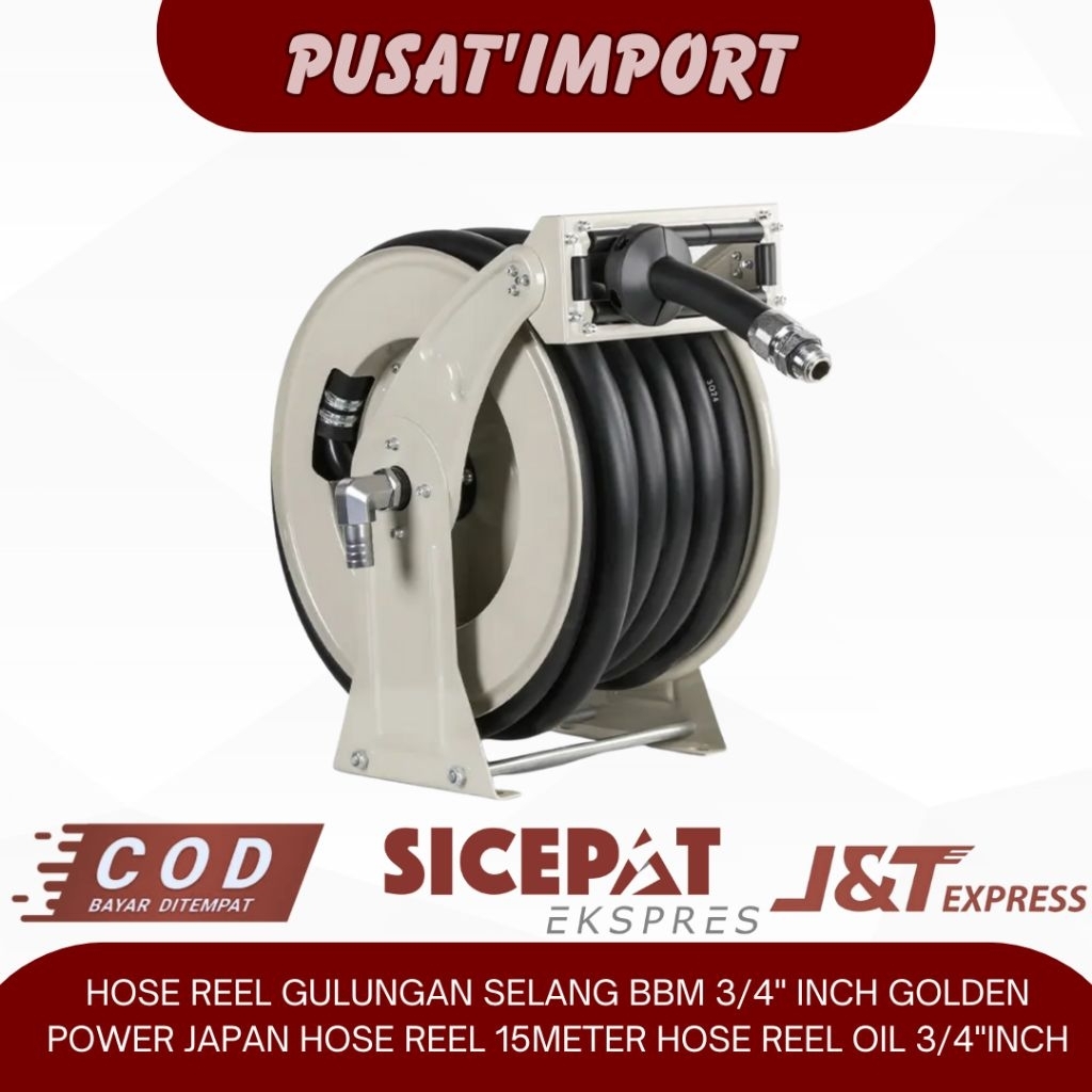 HOSE REEL GULUNGAN SELANG BBM 3/4" INCH GOLDEN POWER JAPAN HOSE REEL 15METER HOSE REEL OIL 3/4"INCH