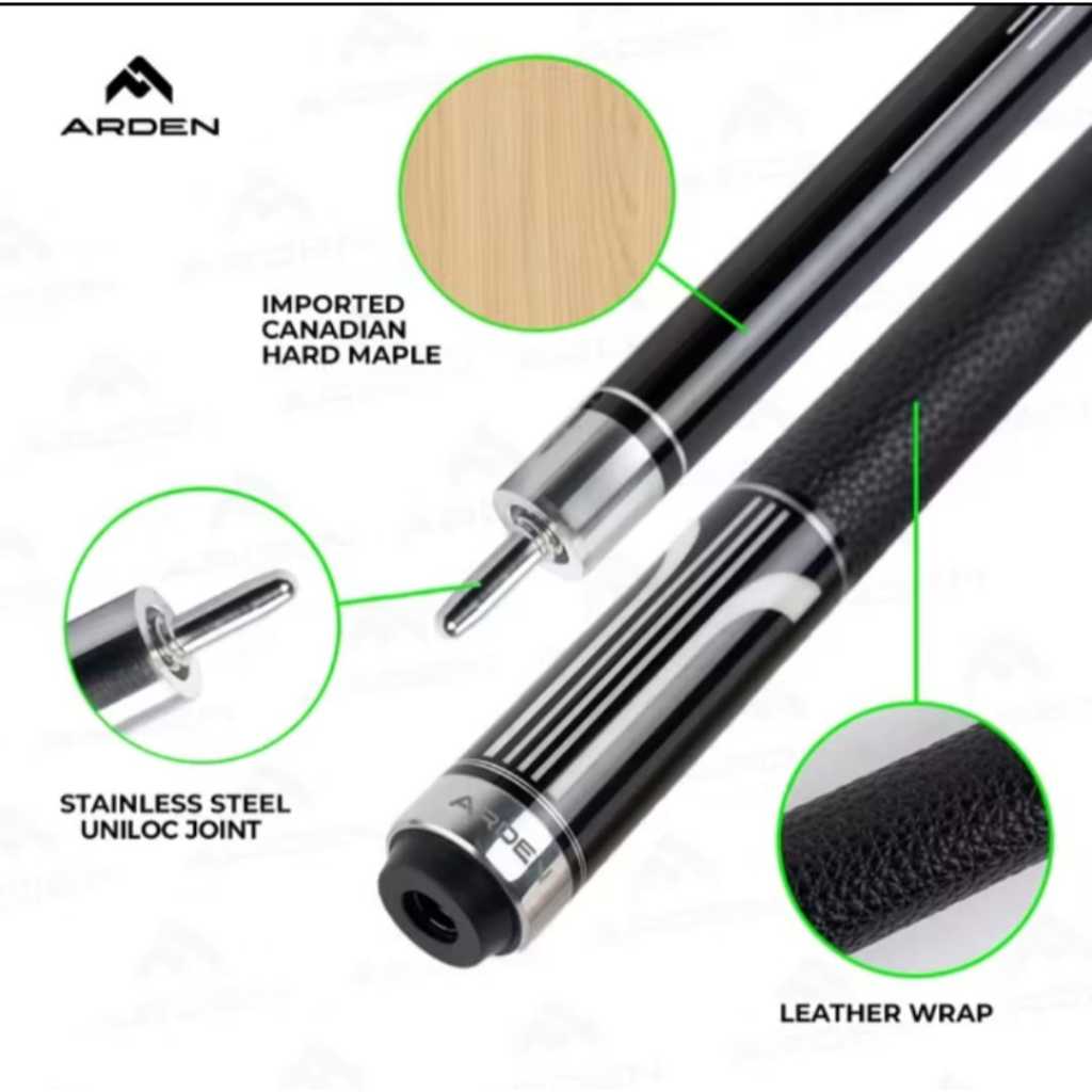 Stick Billiard ARDEN Play Cue Maple Wood Billiard Stick Stik Biliard Kayu Inlay