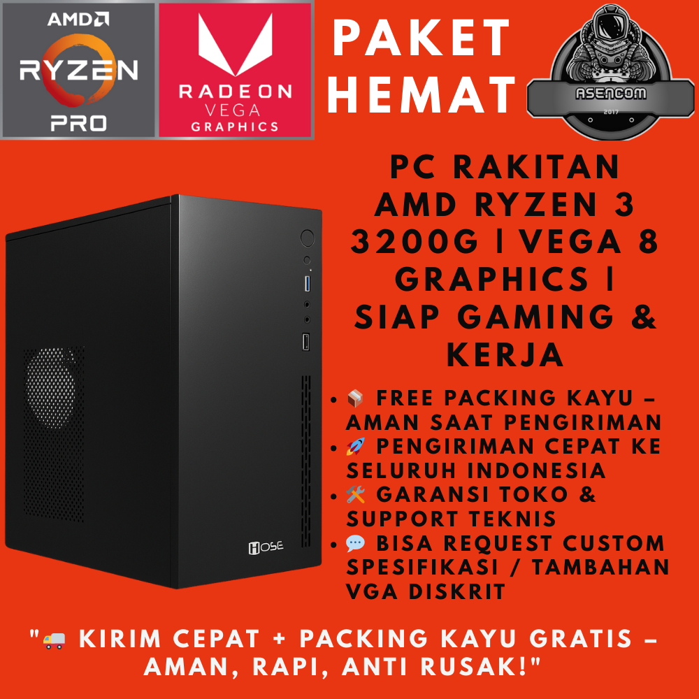 PC Gaming & Editing AMD Ryzen 3 3200G | VGA Vega 8 | RAM 16GB | SSD Cepat