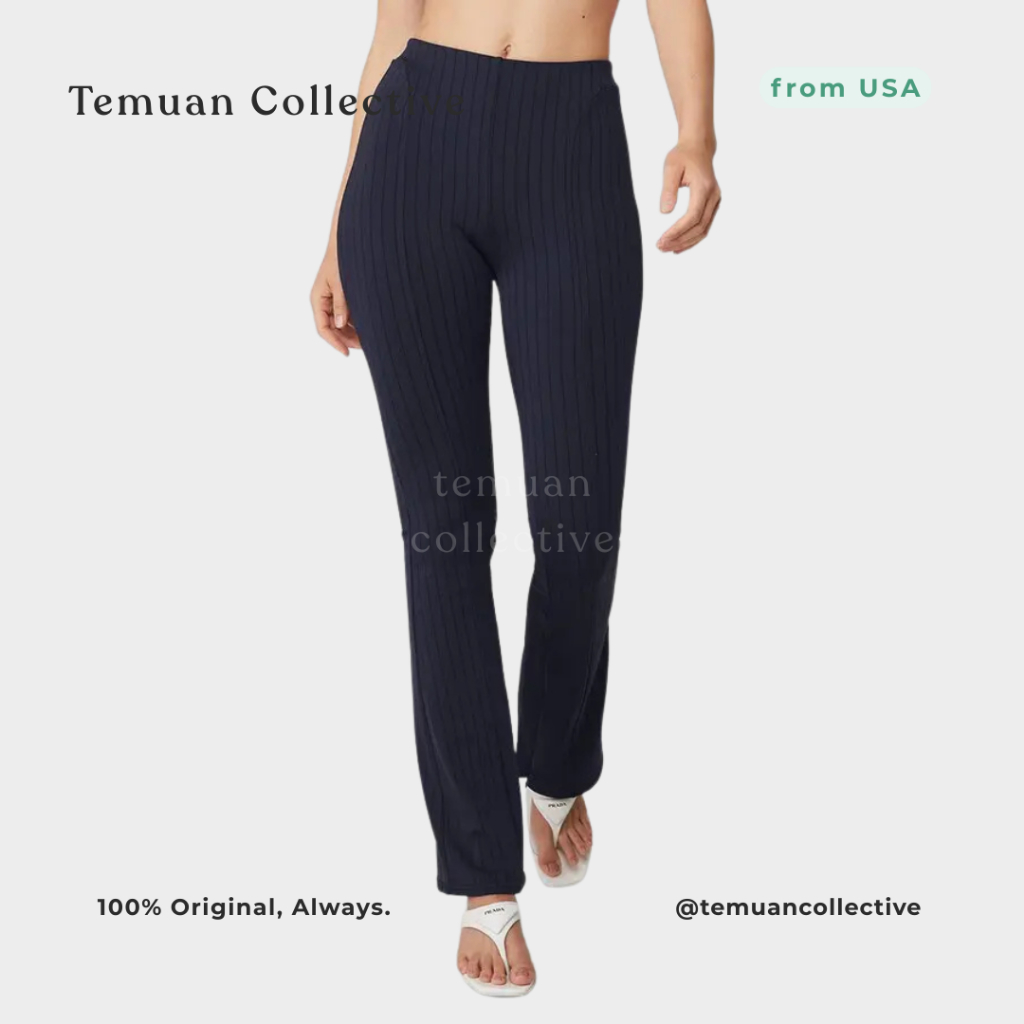 Alo Yoga High-Waist Pinstripe Zip-It Flare Legging – Celana Legging Flare Wanita Premium Biru Navy, 