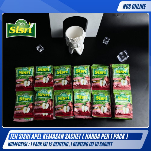 

Teh Sisri Rasa Apel Sachet – Isi 1 Pack (12 Renteng x 10 Sachet) | Teh Buah Segar Manis Wangi