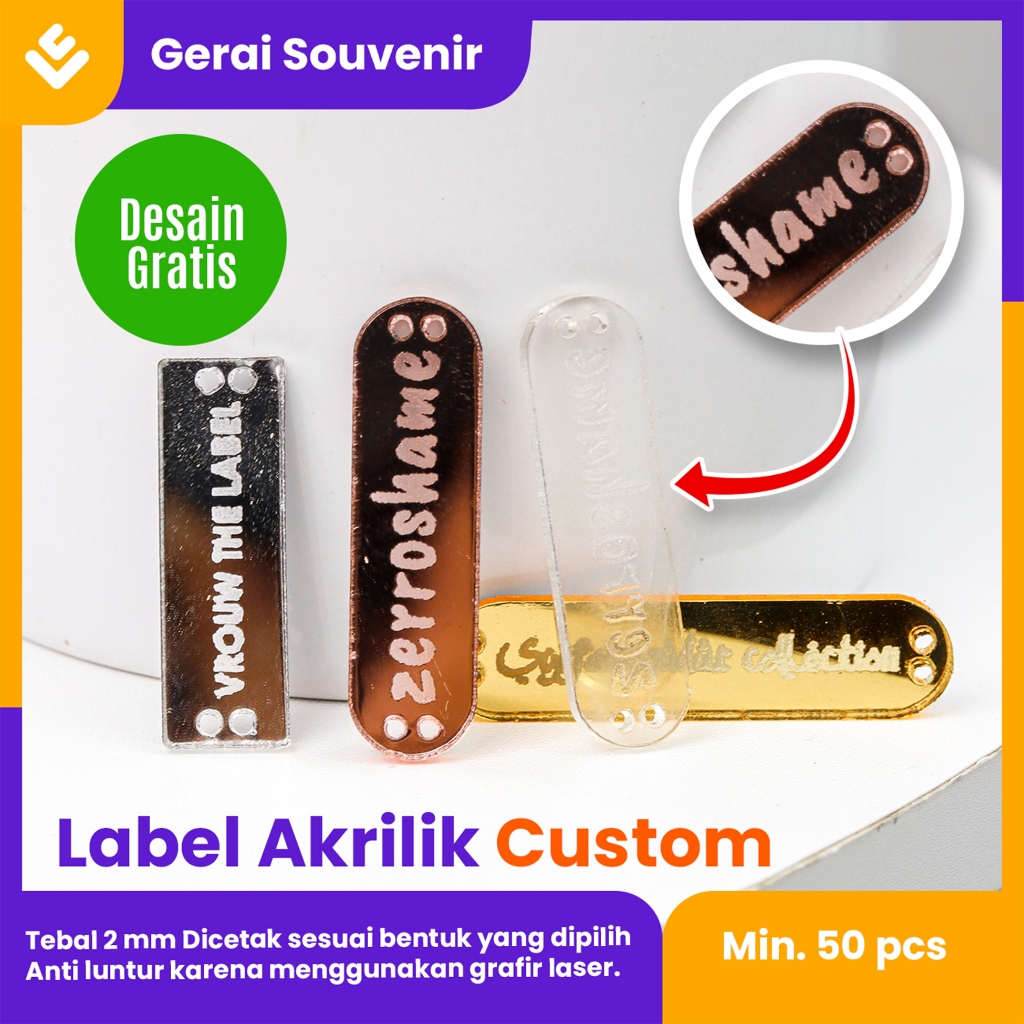 LABEL LEBEL AKRILIK CUSTOM DESAIN REBRANDING MERK HIJAB JILBAB KERUDUNG ACRYLIC