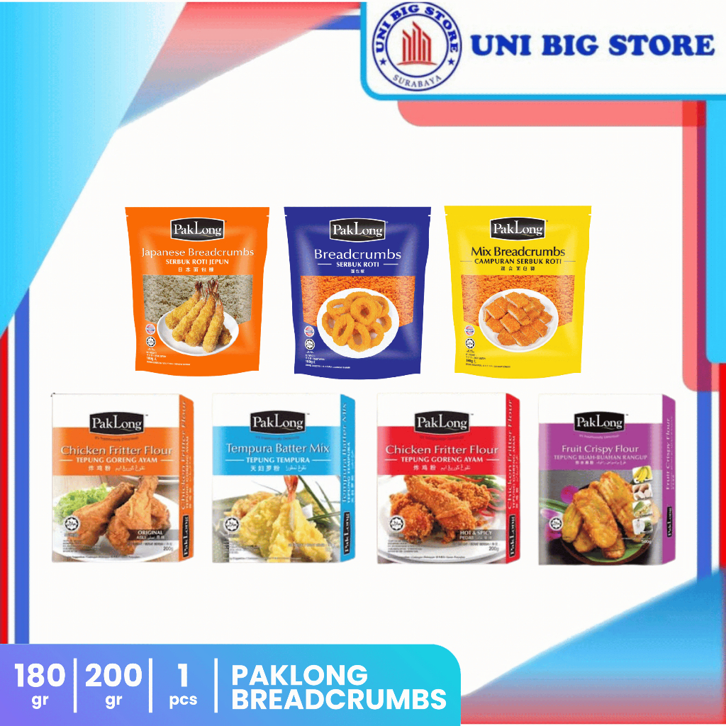 

PakLong Pak Long Tepung Bumbu 200 gr - Breadcrumbs 180 gr Chicken Fritter Fruits Tempura Tepung Roti Siap Pakai