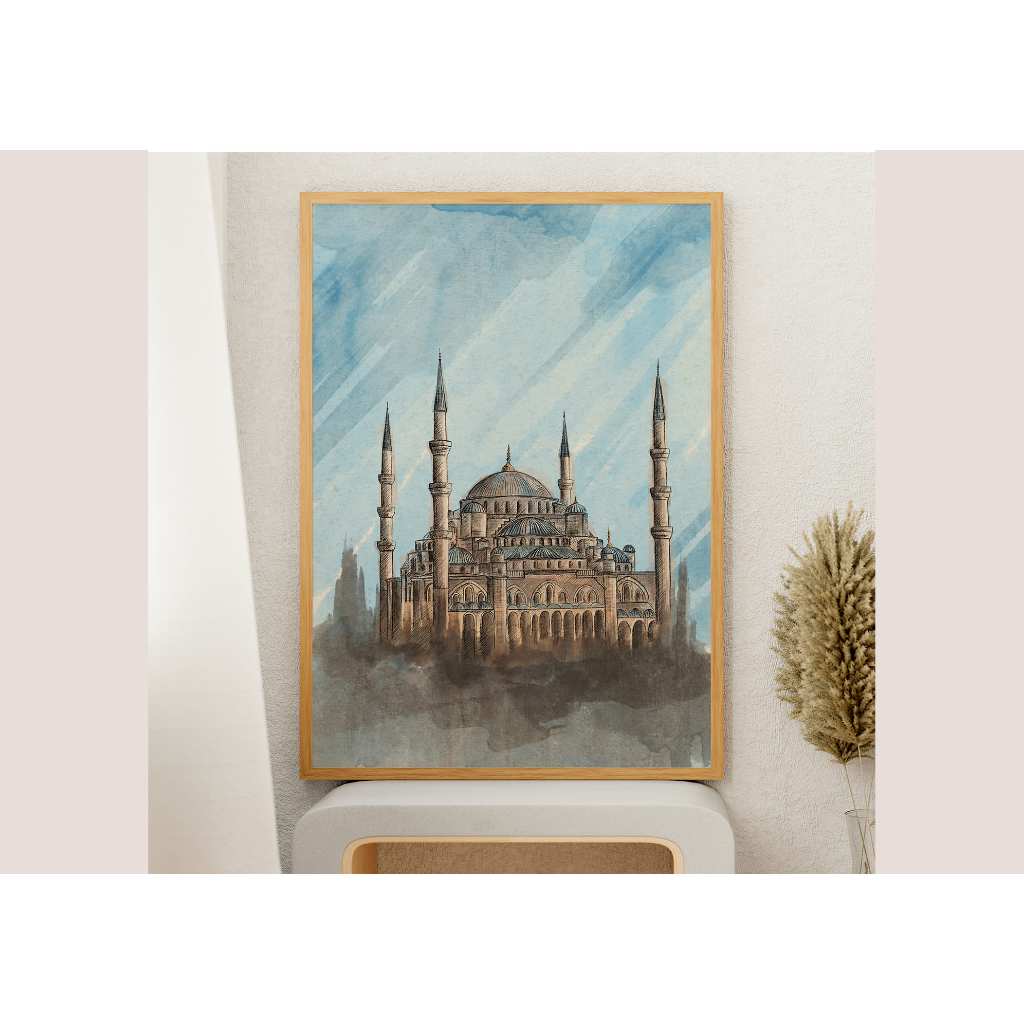 Poster Hagia Sophia Watercolor – Hiasan Dinding Islami Turki, Dekorasi Rumah Minimalis Estetik