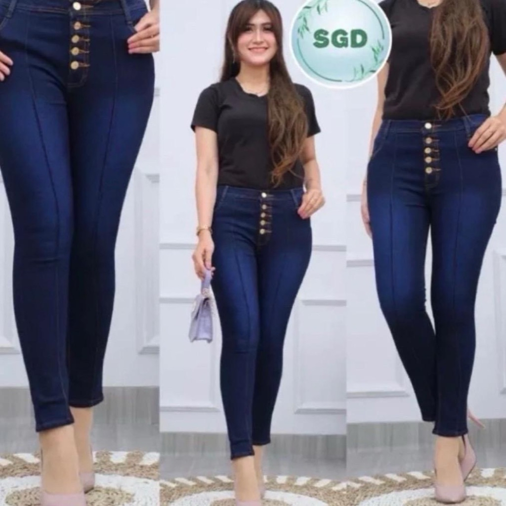 Celana Jeans Wanita Kancing 5 / Celana Jeans High Waist Kancing 5 / Celana Jeans Boyfriend / Celana 