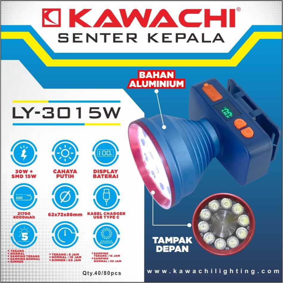 Kawachi Lampu Senter Kepala LY-3015W/aluminium cahaya Terang