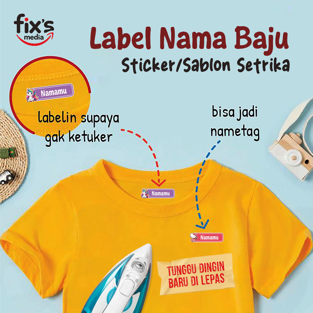Label Nama Baju Anti Air/ Label Pakaian Kain/ Stiker Baju/ Sablon Setrika Waterproof