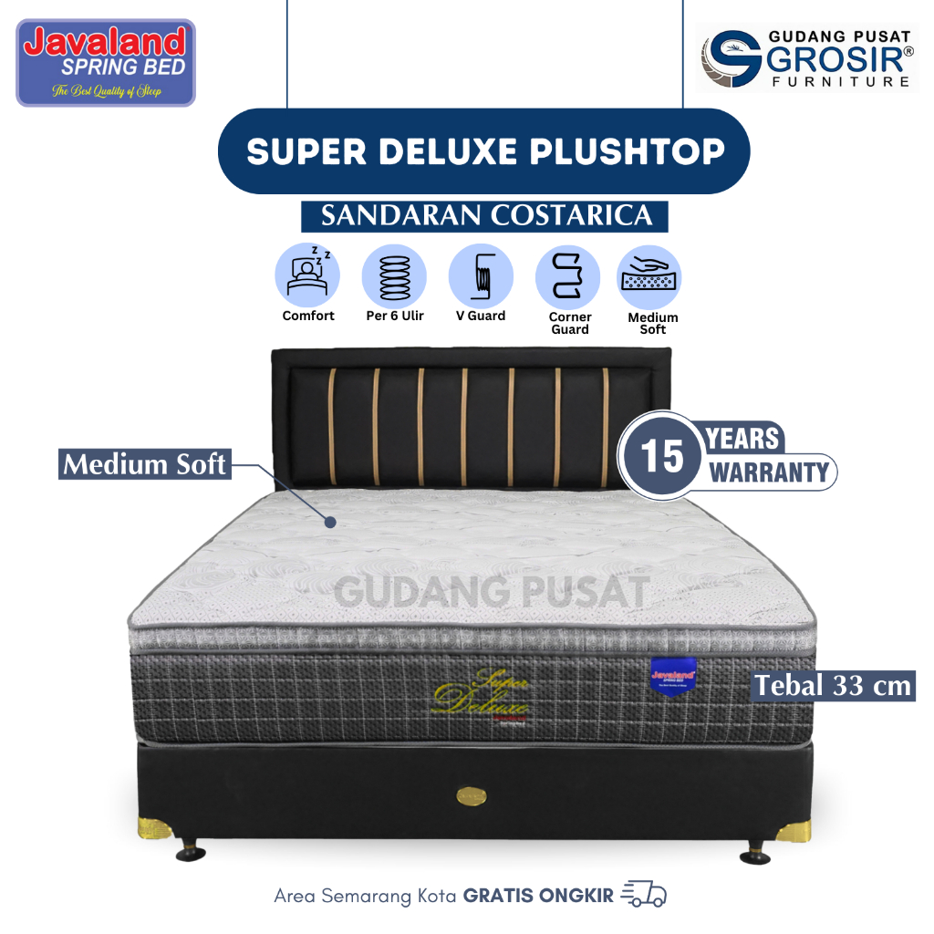JAVALAND SPRING BED SUPER DELUXE PLUSHTOP PUTIH BOLA (Spring Bed + Divan + Sandaran)