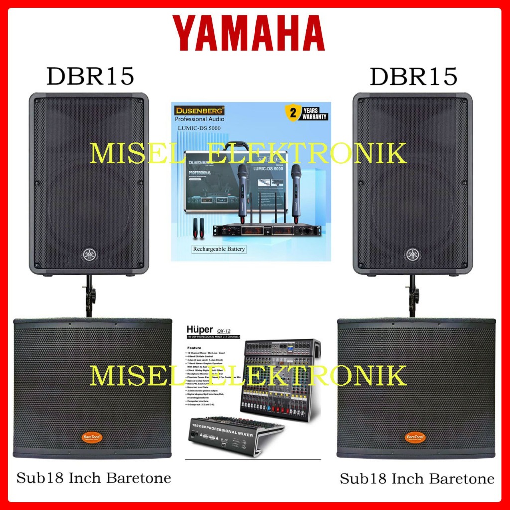 Paket Sound System Indoor Speaker Aktif 15 Inch Yamaha DBR15 Mixer Huper 12 Channel