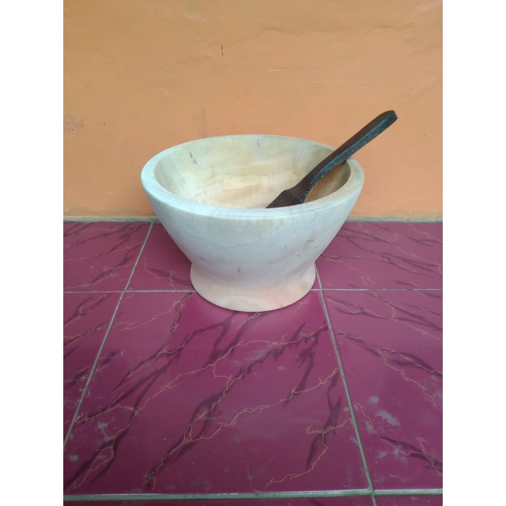 lumpang kayu ukuran 30cm / dulang kayu mahoni bonus cutik kayu aren