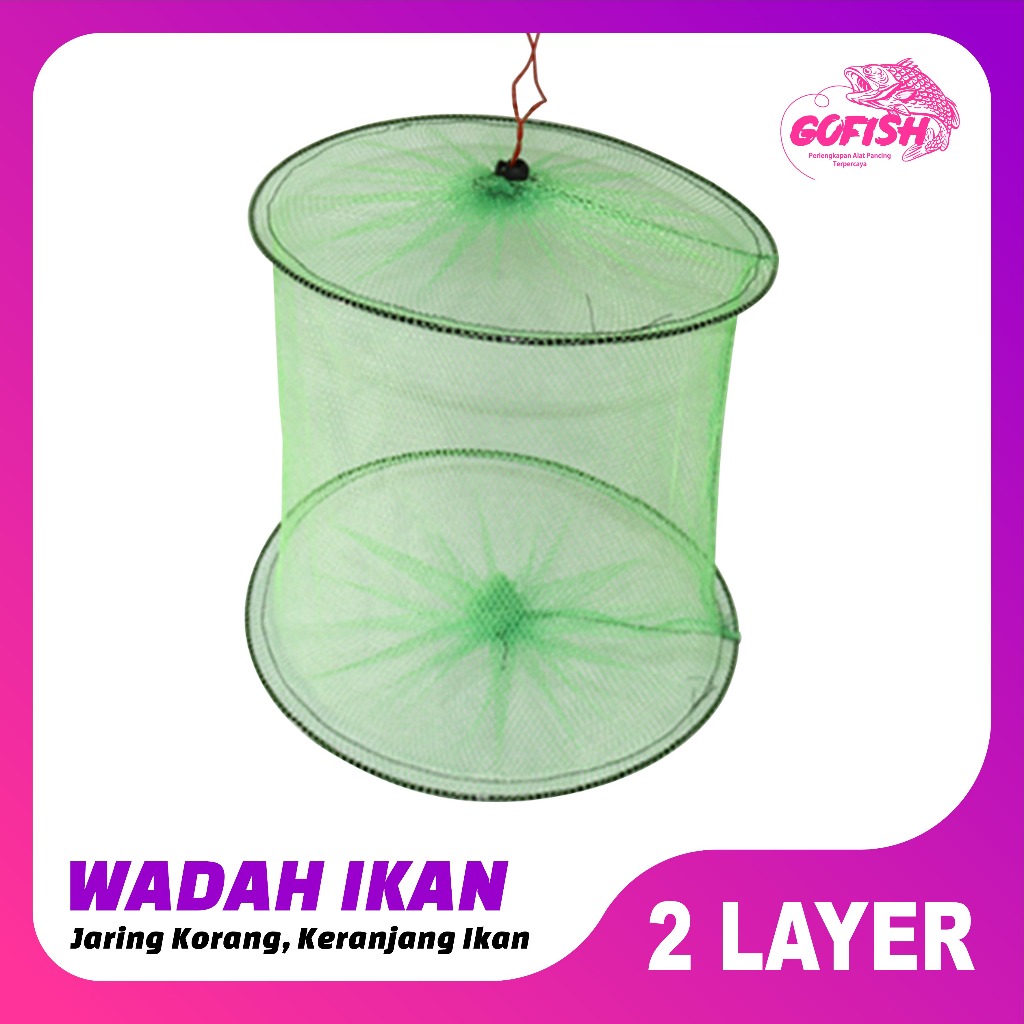 GOFISH Jaring Korang Wadah ikan 2 Layer tempat Ikan bubu bulat Perangkap Ikan Jebakan  Wadah Ikan