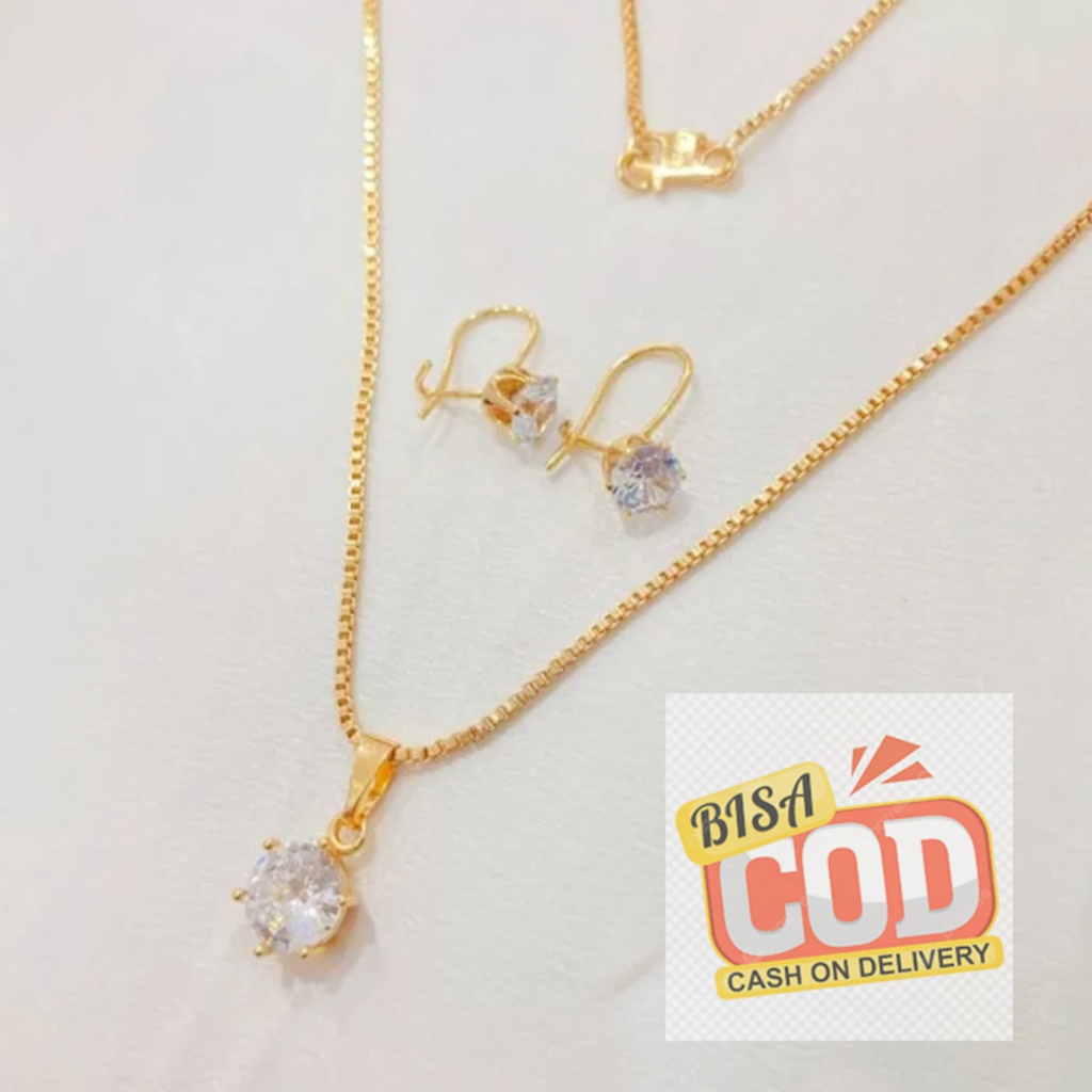 Kalung Liontin Mata Satu Set Anting Desi Xuping Lapis Emas