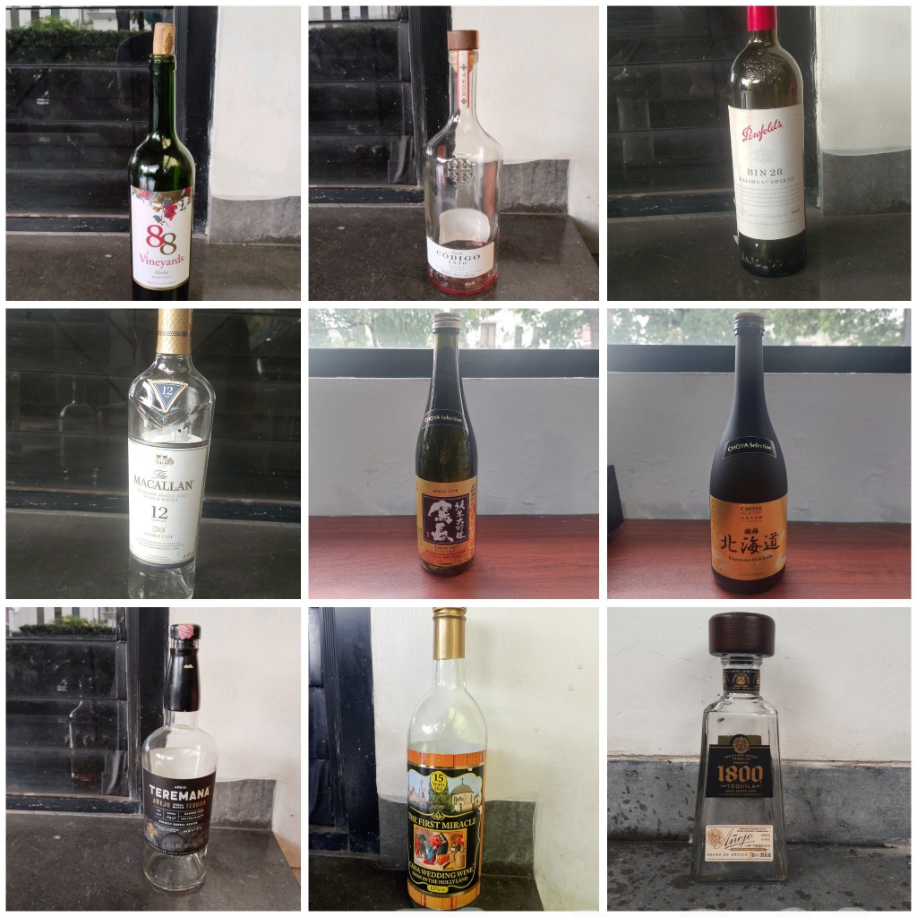 BOTOL KACA - BOTOL KOSONG KACA BEKAS MINUMAN PENFOLDS - MACALLAN 12 - ANEJO TEREMANA - CODIGO 1530 -