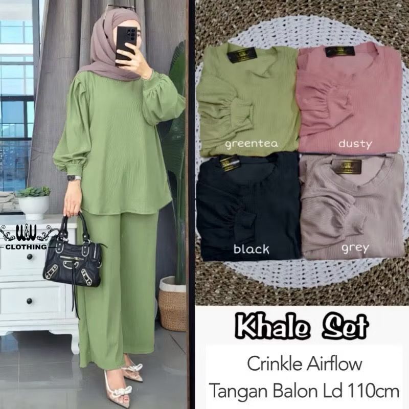 Khale set polos crinkle airflow LD 110 // setelan wanita polos // one set wanita kekinian ootd fashi
