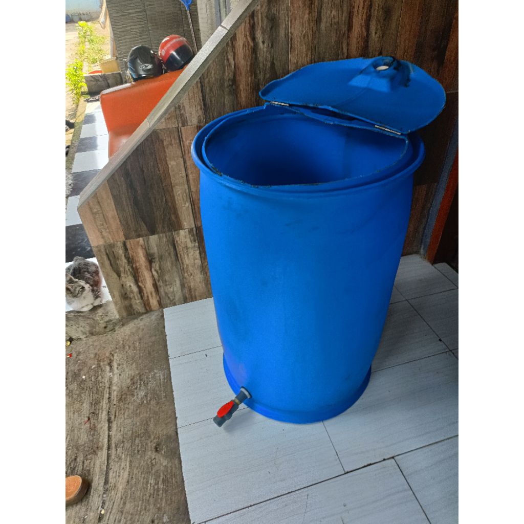 DRUM,TONG BIRU TUTUP KECIL,DREM plastik bekas 200 liter