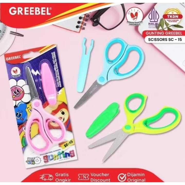 

( 1 BIJI ) GREEBEL SC15 STAINLESS STEEL KIDS SCISSOR WITH CAP GUNTING ANAK BESI UJUNG TUMPUL DENGAN PENUTUP