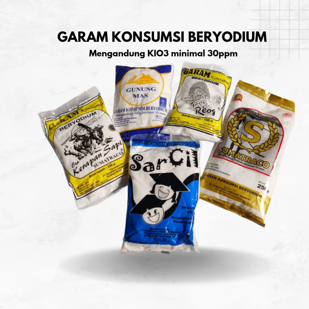 

Garam Halus Cap Reog, Kerapan Sapi, Sarcil, SGold - Garam Makan/Garam Dapur/Garam Konsumsi Beryodium Aman Dan Higienis Untuk keluarga