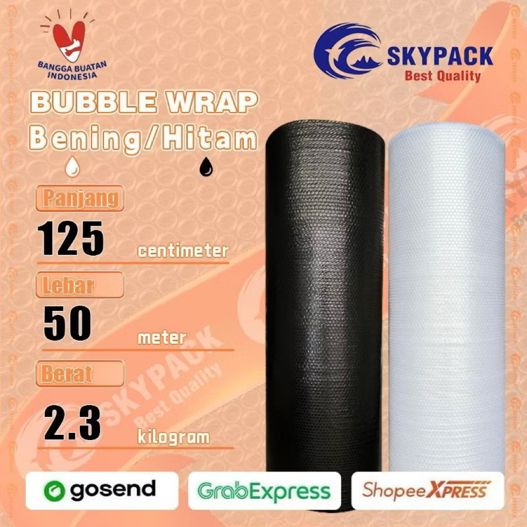 

Bubble Wrap Bening/Hitam 2.3kg Lebar 125cm Panjang 50meter Bubble 125cm x 50m