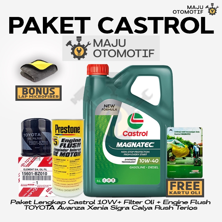 [GRATIS FILTER OLI] PAKET LENGKAP Ganti Oli Mesin Castrol Magnatec SAE 10W-40 4 Liter Engine Flush T