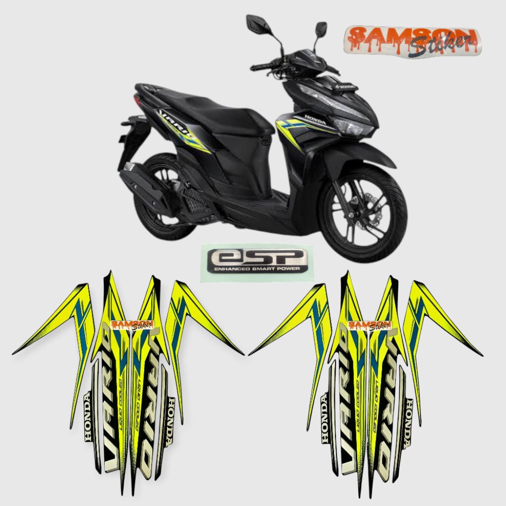 Striping Lapisan Sepeda Motor Stiker Bodi Honda Vario 125 Fi New Cbs 2024 Hitam Kuning Stabilo