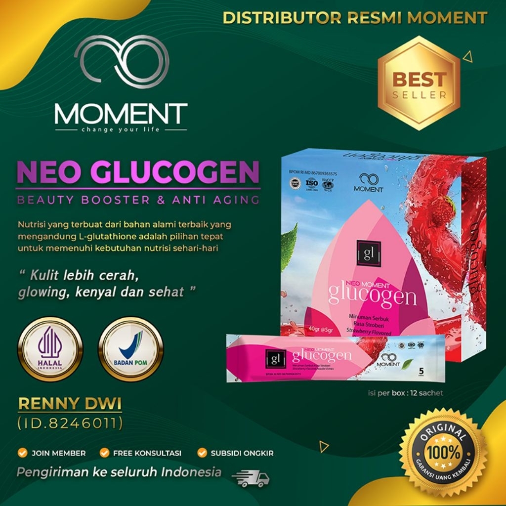 Neo Glucogen Moment Asli – Kolagen & Glutathione untuk Kulit Cerah dan Imunitas Optimal BPOM