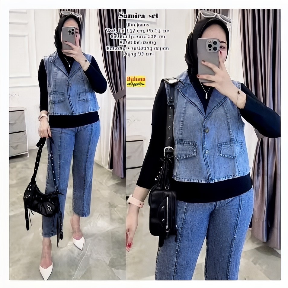 One Set Jeans Yola Setelan Vast Jeans Wanita Terbaru{TANPA INER)/Setelan Atasan Rompi Vast Top Celan