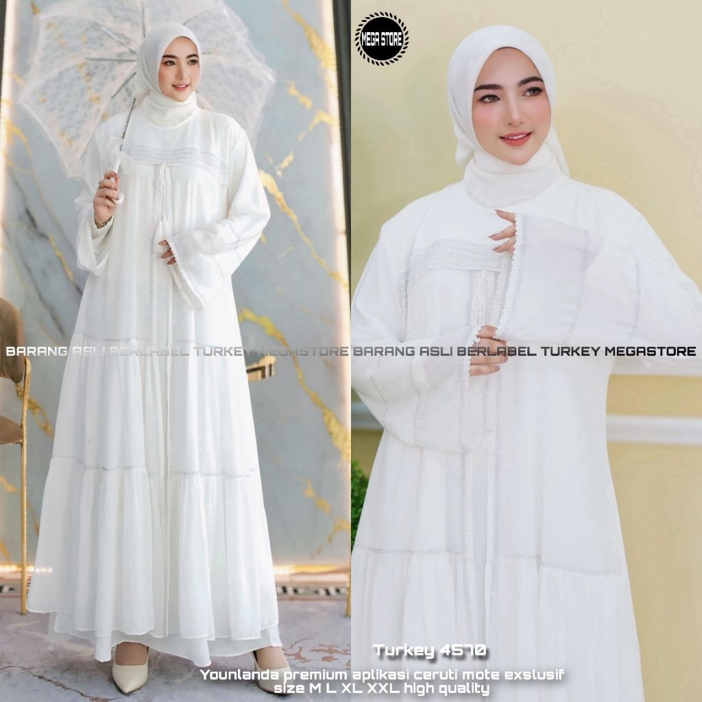Busana Putih Turkey Abaya Muslimah Jumbo Best Seller Gamis Turki White Style Terbaru