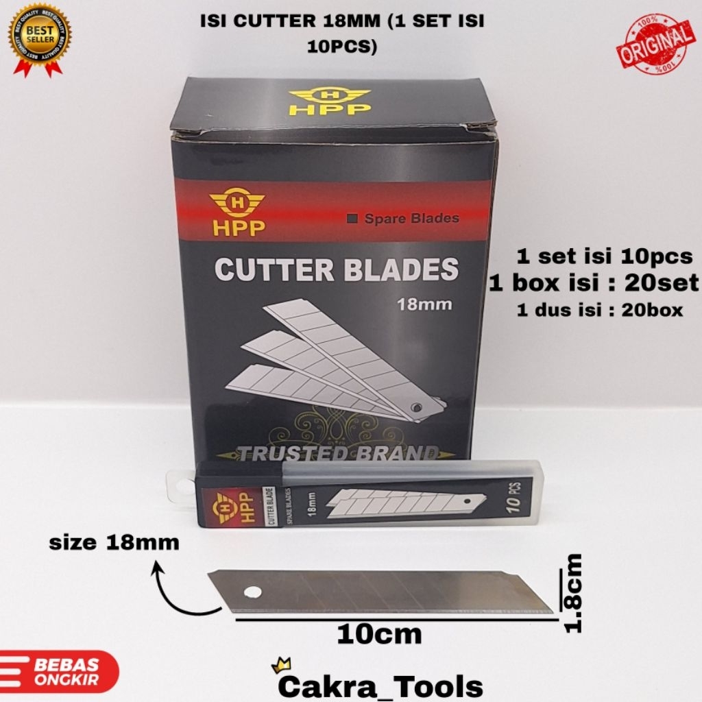 

REFIL CUTTER BESAR 18MM / ISI CUTTER 18MM ( 1 SET ISI 10 PCS )