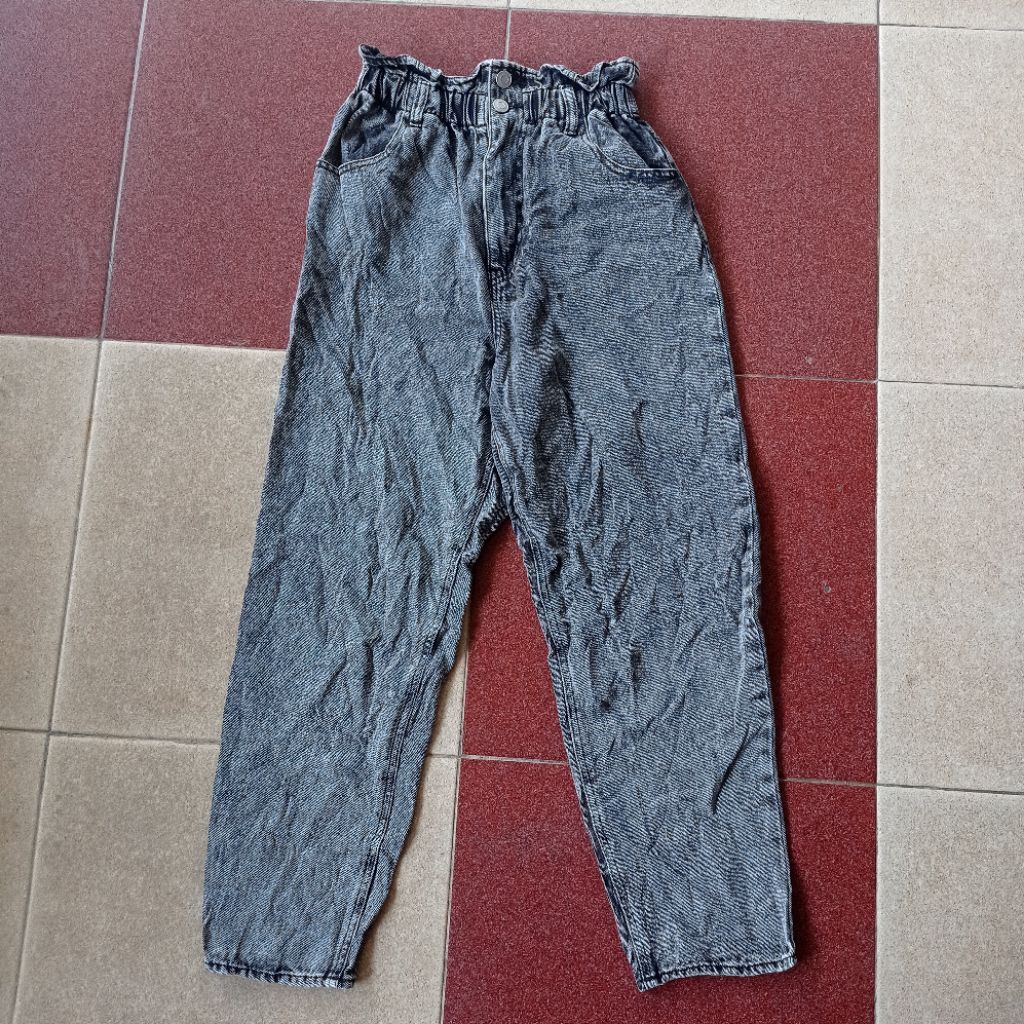 celana jeans baggy Wego snow black