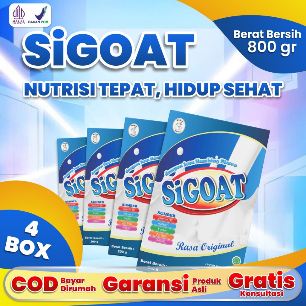 

PAKET 4 BOX SUSU KAMBING ETAWA BUBUK SIGOAT ALAMI MURAH ORIGINAL UNTUK ATASI NYERI TULANG PUNGGUNG SENDI ASAM URAT PEGAL LINU SYARAF KEJEPIT ASMA SESAK NAFAS BATUK MENAHUN PARU-PARU NYERI DADA