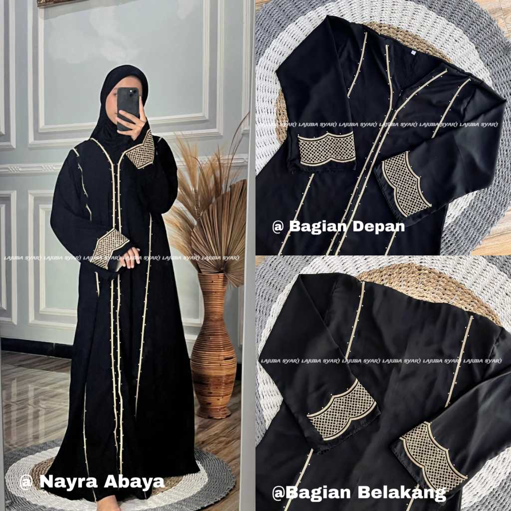 Nayra Abaya - abaya bordir - abaya hitam -gamis hitam - dress hitam -