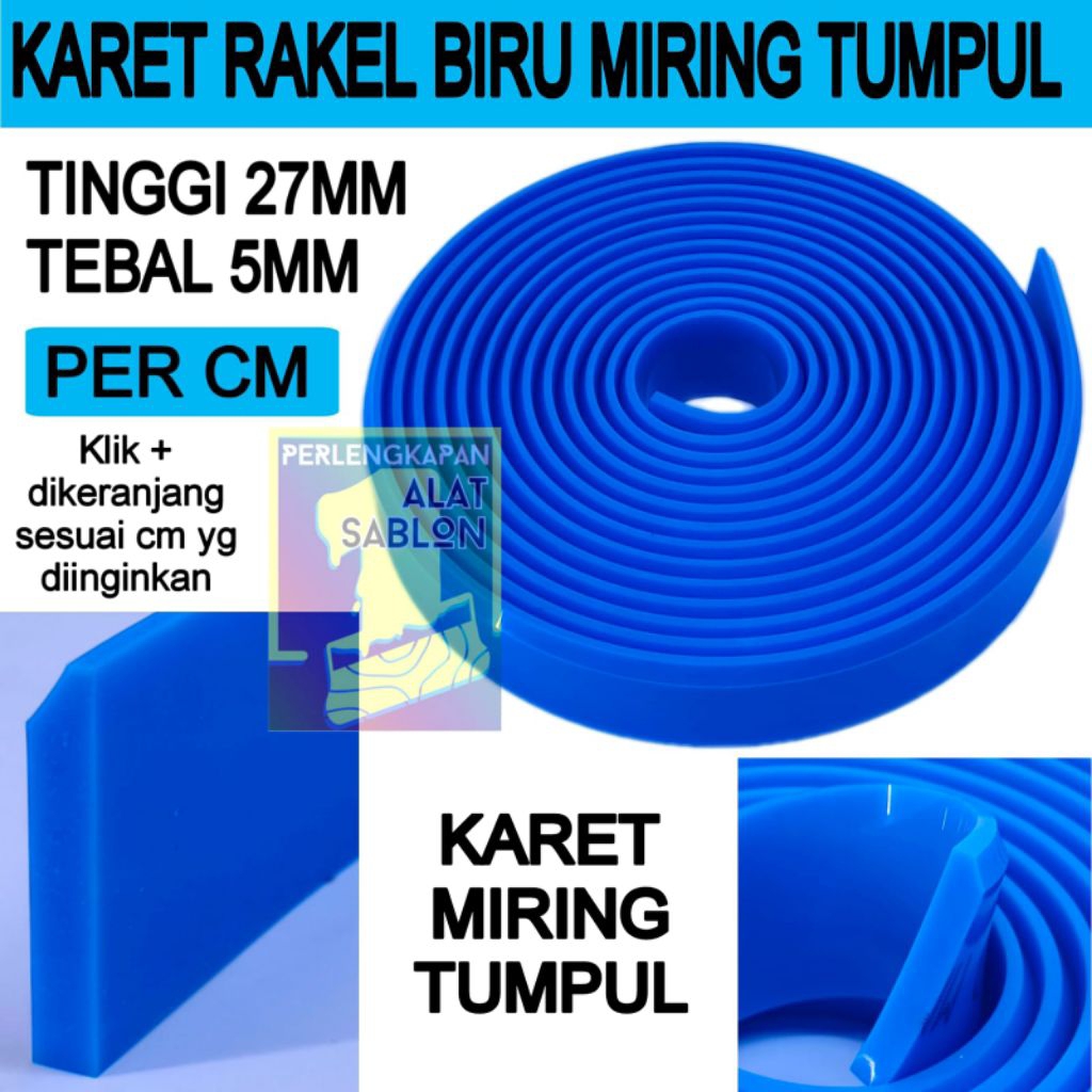 

KARET RAKEL KECIL SABLON BIRU MIRING TUMPUL 5MM X27MM PER CM