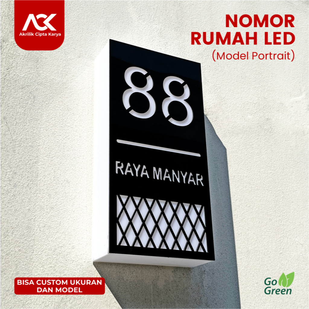 Nomor Rumah LED-Papan Alamat Model Box-Model Potrait