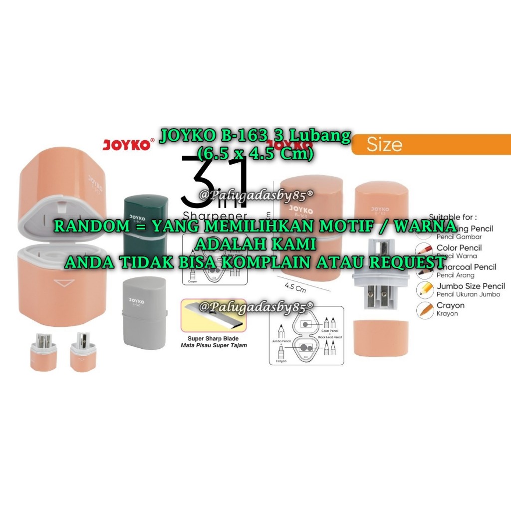 

(1 Biji) GROSIR Rautan JOYKO B-163 3 In 1 RANDOM / Serutan Sharpener Joyko B-163 B163 (1 Biji)