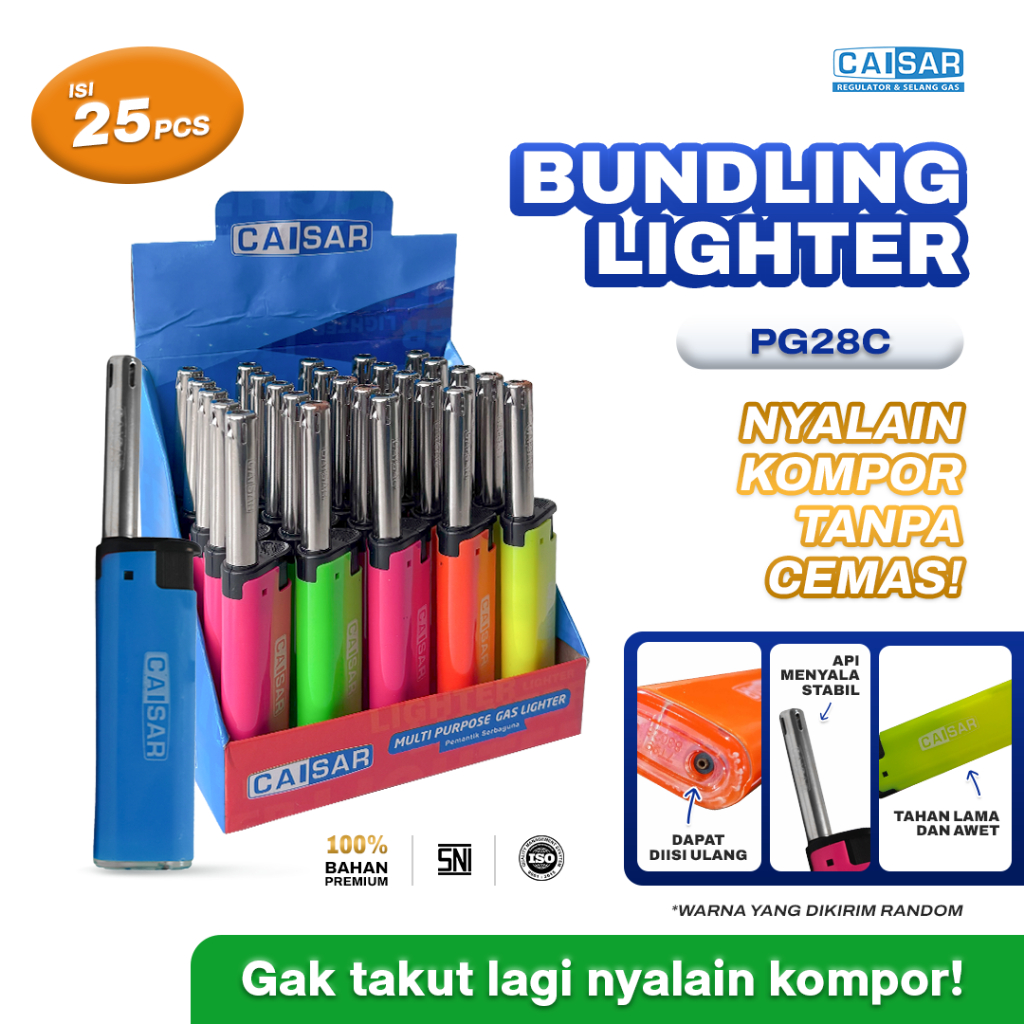 CAISAR - Pemantik Gas 1 Kardus Isi 24–25 Pcs – PG28C / PG38C / PG58C – Korek Api Gas Rumah & Usaha W